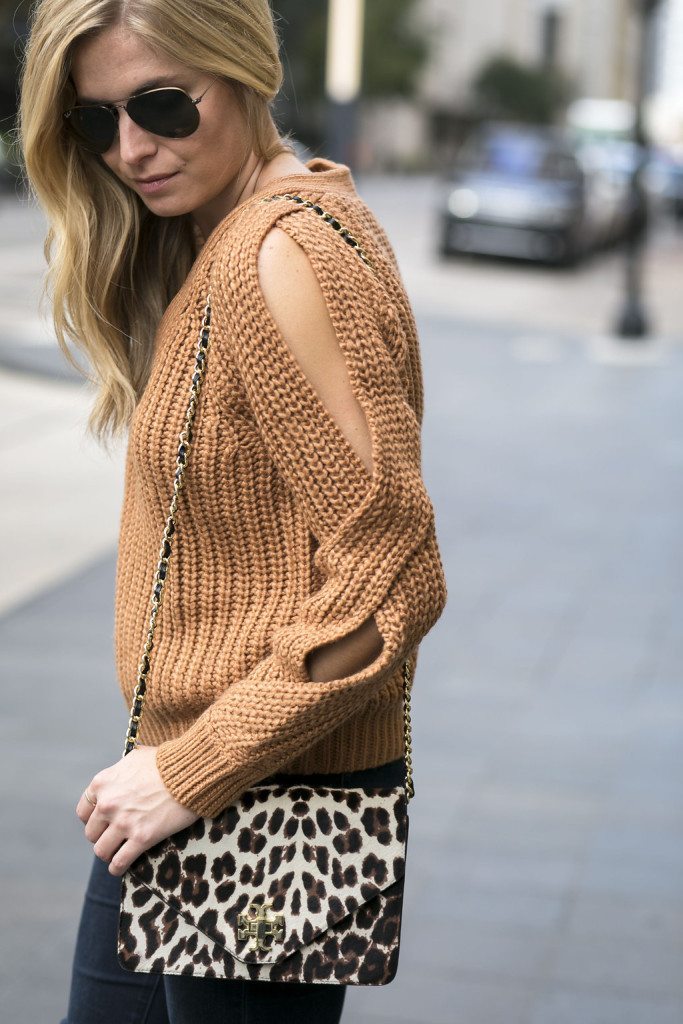 chunky cold shoulder sweater