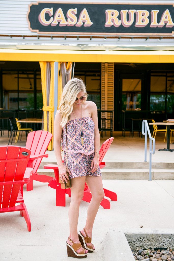 strapless printed romper