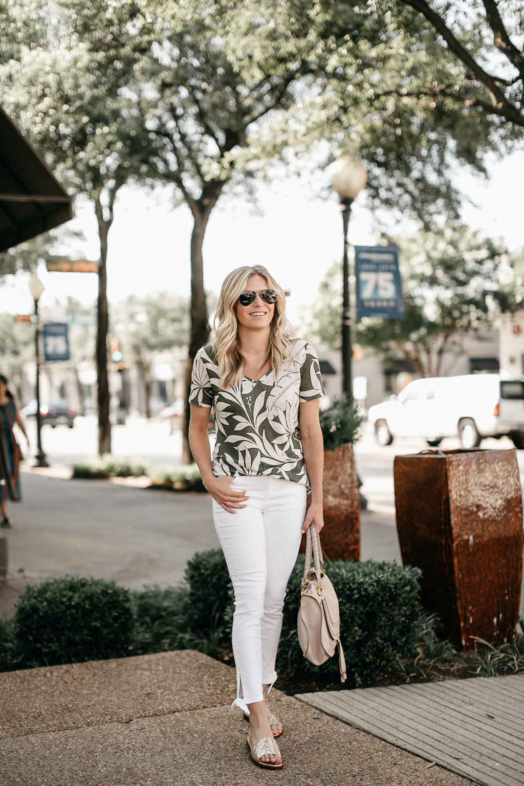 Ann Taylor - tropical leaf v-neck tee - One Small Blonde